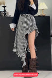 High Waist Sexy Irregular Long Plaid Skirts