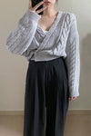 Long Sleeve Cross Neck Knitted Sweater