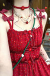 Sweet Lace Spaghetti Strap Red Dot Pattern Dress