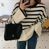 Retro Flare Sleeve Striped Knitted Sweater