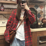 Long Sleeve Retro Red Plaid Loose Shirt