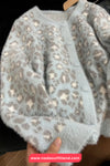 Long Sleeve O-Neck Leopard Pattern Faux Blue Jacket