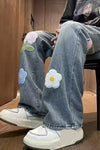 Casual Floral Embroidered Men Jeans Pants