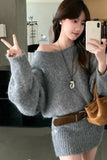 Long Sleeve Off Shoulder Knitted Belt Mini Dress