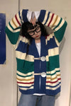 Striped V-Neck Tie Button Cardigan Sweater
