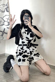 Cute Cow Printed Casual Shorts Jumpsuits