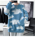Loose Clouds Pattern O-Neck Men Sweater