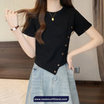 Short Sleeve Asymmetrical Design Side Button Shirt