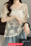 Short Sleeve Floral Lace Hollow Crochet Shirt