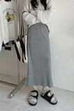 High Waist A-Line Knitted Ankle Length Skirts
