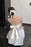 Sexy Elegant Striped Cute Bow Back Bandage Party Mini Dress