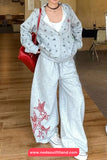 Loose Wide Leg Stars Pattern Home Wear Sweatpants