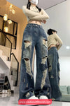 High Waist Hole Ripped Women Jeans Pants