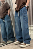 Loose Side Cargo Pockets Long Men Jeans Pants