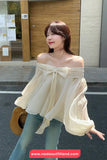 Cute Bow Bubble Sleeve Off Shoulder Blouse Shirt