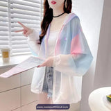 Long Sleeve Gradient Colors Hooded Thin Jacket