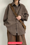 Long Sleeve Turn Down Collar Classic Plaid Blouse Shirt