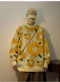 O-Neck Sunflower Pattern Warm Sweater