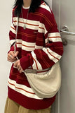 Long Sleeve Red Striped Casual Sweater
