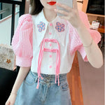 Puff Sleeve Floral Collar Blouse Shirt