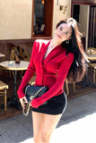 Long Sleeve V-Neck Elegant Tie Retro Red Sweater