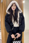 Long Sleeve Hooded Fleece Short Parkas Jacket