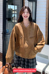 Long Sleeve O-Neck Faux Suede Zipper Jacket