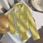 Long Sleeve Yellow Cropped Elegant Tweed Jacket