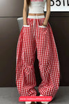 Loose Front Pockets Retro Plaid Sweatpants