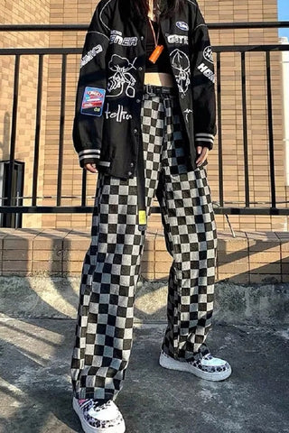 High Waist Plaid Checkerboard Denim Pants – Nada Outfit Land