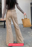 High Waist Striped Style Brown Denim Pants