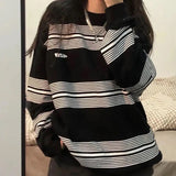 Long Sleeve Retro Striped O-Neck Sweatshirt