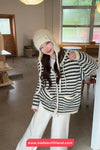 Long Sleeve Knitted Striped Hooded Cardigan Sweater