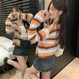 Long Sleeve Retro Striped Slim Sweater