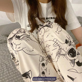 Cute Cat Printed Home Wear Long Pants