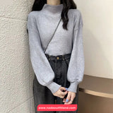 Long Sleeve Semi High Neck Knitted Casual Sweater