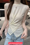 Sleeveless Knitted Irregular Slim Shirts