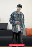 Long Sleeve Retro Flowers Pattern Denim Jeans Jacket