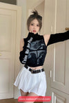 Long Sleeve Off Shoulder Printed Turtleneck Shirts