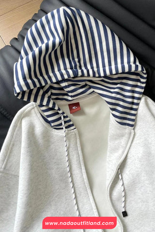 Long Sleeve Hooded Striped Casual Sweater