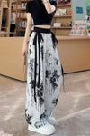 Long Black Flowers Mesh Chiffon Pants