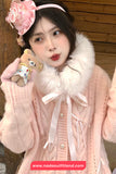 Long Sleeve Cute Fur Collar Knitted Bow Cardigan Sweater