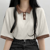 Loose Short Sleeve Cute Collar Casual Shirts