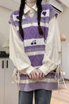 V-Neck Cute Love Pattern Purple Vest Sweater