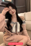 Long Sleeve Off Shoulder Sweet Bow Knitted Sweater