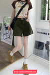 High Waist Green Denim Casual Shorts