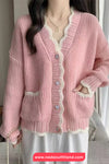 Long Sleeve Heart Button Ruffle Cardigan Sweater