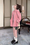 Long Sleeve Turn Down Collar Vintage Pink Corduroy Jacket