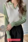 Long Sleeve Collar Knitted Slim Sweater