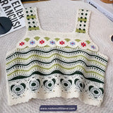 Square Collar Knitted Embroidery Crochet Tank Top